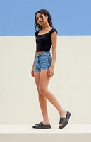 PacSun Medium Indigo Lace-Up High Waisted Denim Festival Shorts