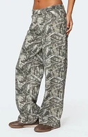 Edikted Camo & Bow Low Rise Jeans