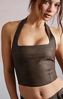 Third Charm Kyra Faux Leather Halter Top