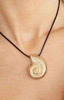 Ettika Nautilus Shell Pendant Black Cord Necklace