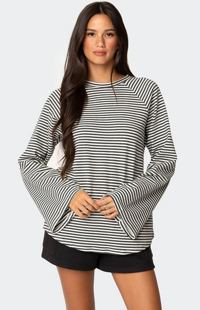 Edikted Stripey Oversized Bell Sleeve Top