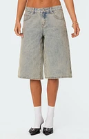 Edikted Xtra Long Acid Wash Denim Shorts