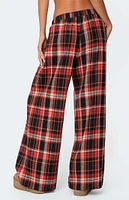 Edikted Lounge Around Plaid Wide Leg Pants