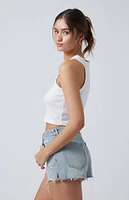 PacSun Light Indigo Ripped High Waisted Denim Festival Shorts