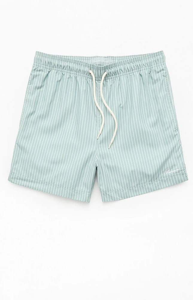 Pacsun Bailey Green Pinstripe 4.5" Swim Trunks