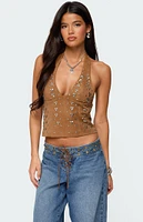 Edikted Xaria Studded Faux Suede Halter Top