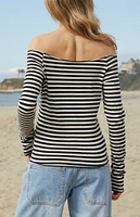 John Galt Striped Bonnie Long Sleeve Off-The-Shoulder Top