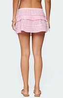 Edikted Embroidered Cotton Ruffle Mini Skirt