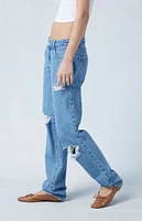 Eco Medium Indigo Ripped Low Rise Straight Leg Jeans