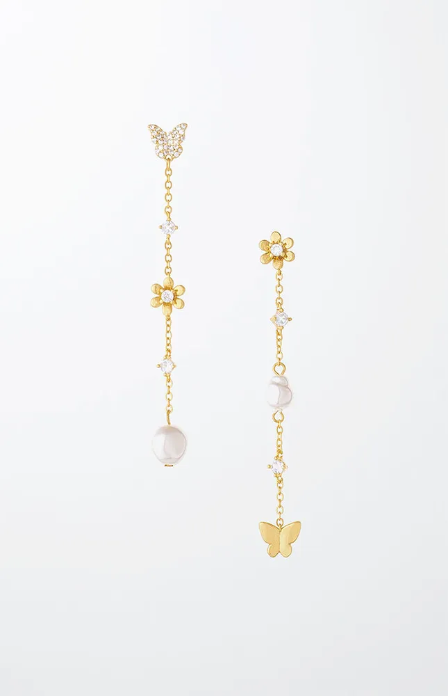 Butterfly & Pearl Dangle Earrings