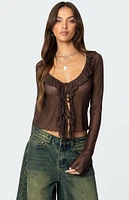 Edikted Sheer Mesh Ruffled Top