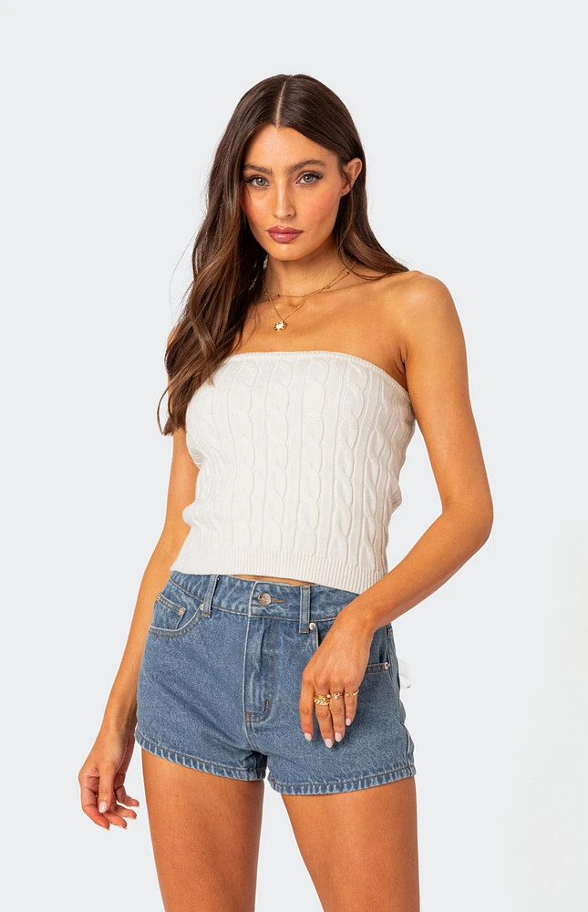 North Cable Knit Strapless Top