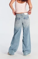 PacSun Casey Button Low Rise Baggy Jeans Medium Indigo