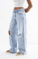 PacSun Casey Light Indigo Ripped Knee Low Rise Baggy Jeans