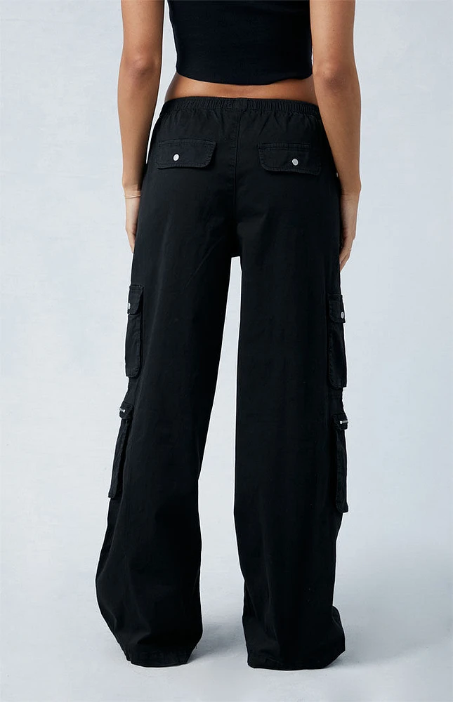 PacSun Black Draped Low Rise Wide Leg Cargo Pants