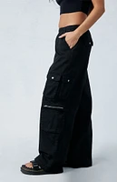 PacSun Black Draped Low Rise Wide Leg Cargo Pants