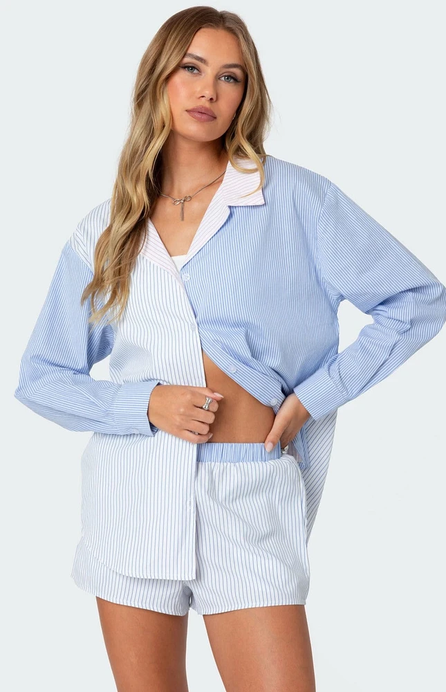 Edikted Oaklie Mix Striped Button Up Shirt