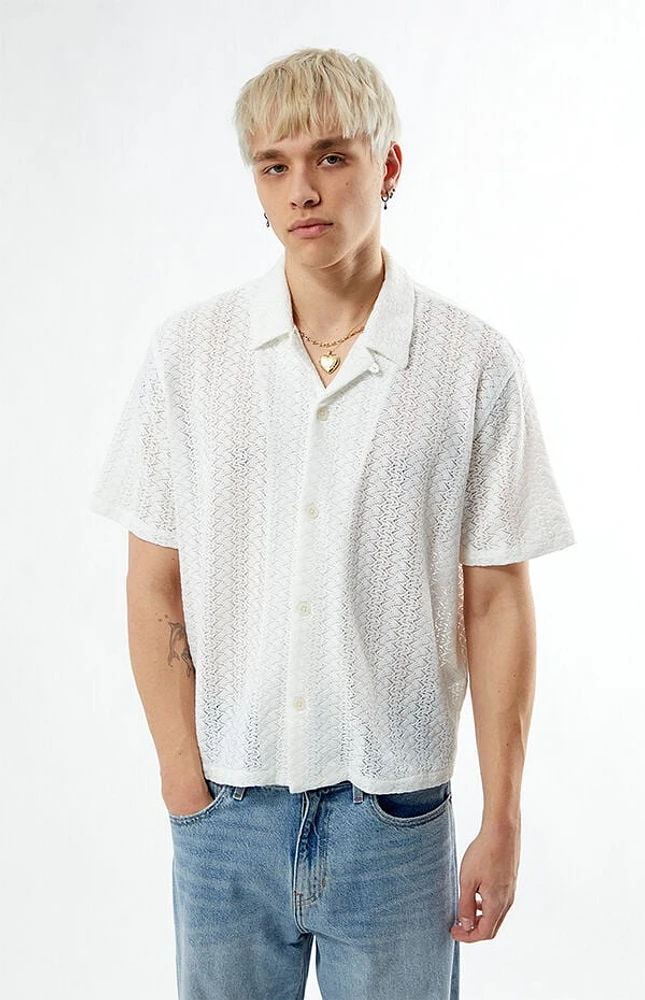 Pacsun White Lance Swirl Knit Oversized Camp Shirt