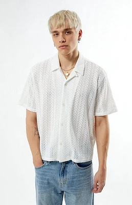 Pacsun White Lance Swirl Knit Oversized Camp Shirt
