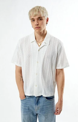 PacSun White Lance Swirl Knit Oversized Camp Shirt