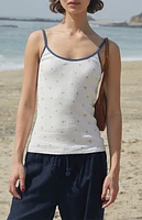John Galt White Floral Pointelle Skylar Tank Top
