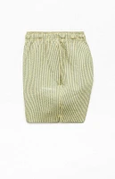 PacSun Green Striped Seersucker 4.5" Swim Trunks