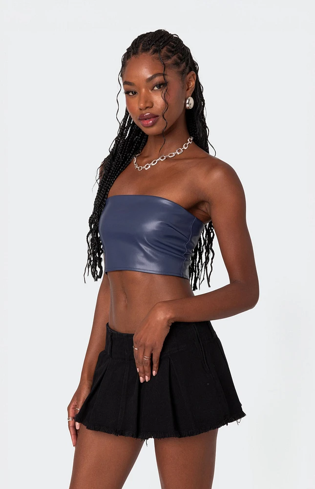 Mazie Faux Leather Bandeau Top