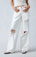 Pacsun Eco White Ripped Low Rise Baggy Jeans