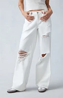 PacSun Eco White Ripped Low Rise Baggy Jeans