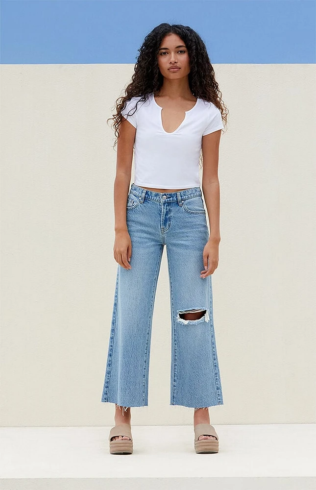 PacSun Medium Indigo Ripped Cropped Wide Leg Jeans