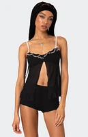 Edikted Sheer Split Front Babydoll Top