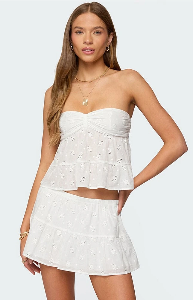 Edikted Dora Strapless Eyelet Babydoll Top