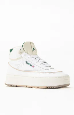 Reebok Women's White & Green Club C Double Geo Mid Sneakers