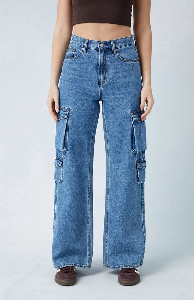 PacSun Medium Indigo Wide Leg Cargo Jeans