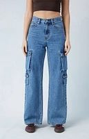 Medium Indigo Wide Leg Cargo Jeans