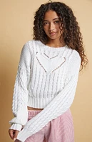 Beverly and Beck Heart Cable Knit Crew Neck Sweater