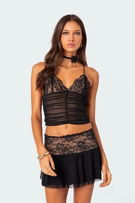 Edikted Mesh & Lace Strappy Back Top