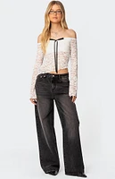 Edikted Asymmetric Sheer Lace Off Shoulder Top