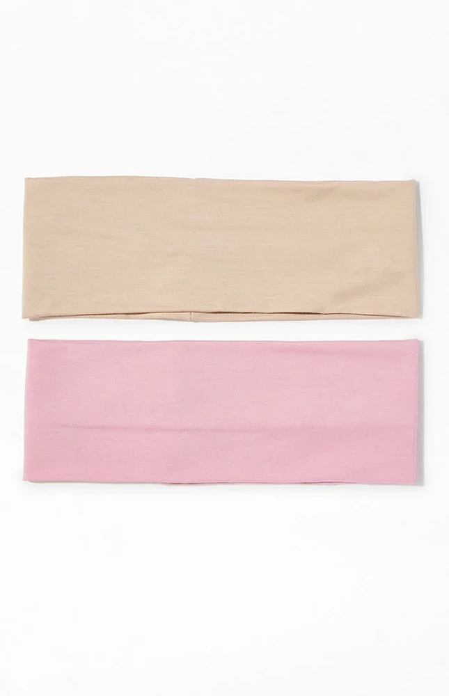 LA Hearts 2 Pack Pink & Tan Soft Basic Headbands