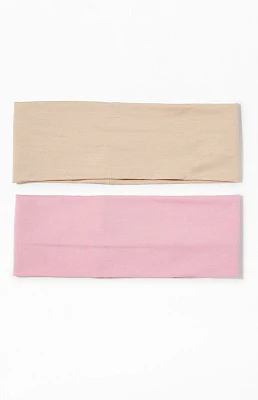 LA Hearts 2 Pack Pink & Tan Soft Basic Headbands