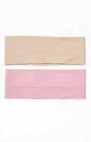 LA Hearts 2 Pack Pink & Tan Soft Basic Headbands