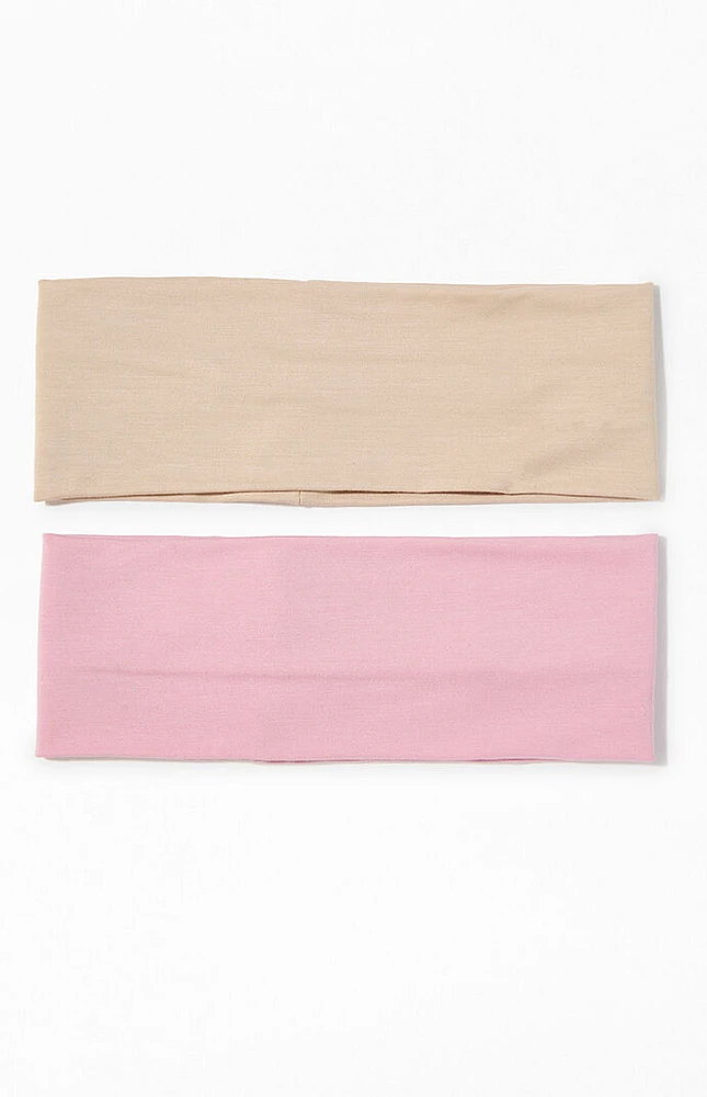 LA Hearts 2 Pack Pink & Tan Soft Basic Headbands