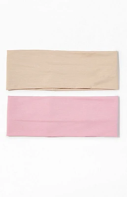 LA Hearts 2 Pack Pink & Tan Soft Basic Headbands