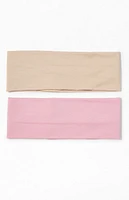 LA Hearts 2 Pack Pink & Tan Soft Basic Headbands