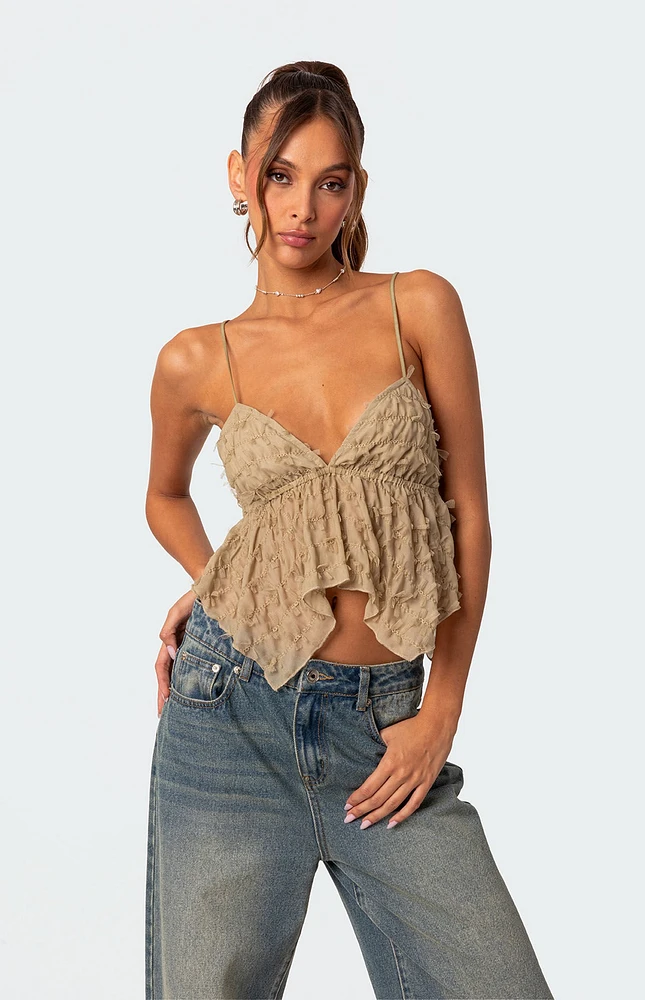 Edikted Flutter Frilled Tie Back Top