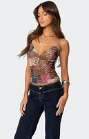 Edikted Mixed Animal Print Mesh Tank Top