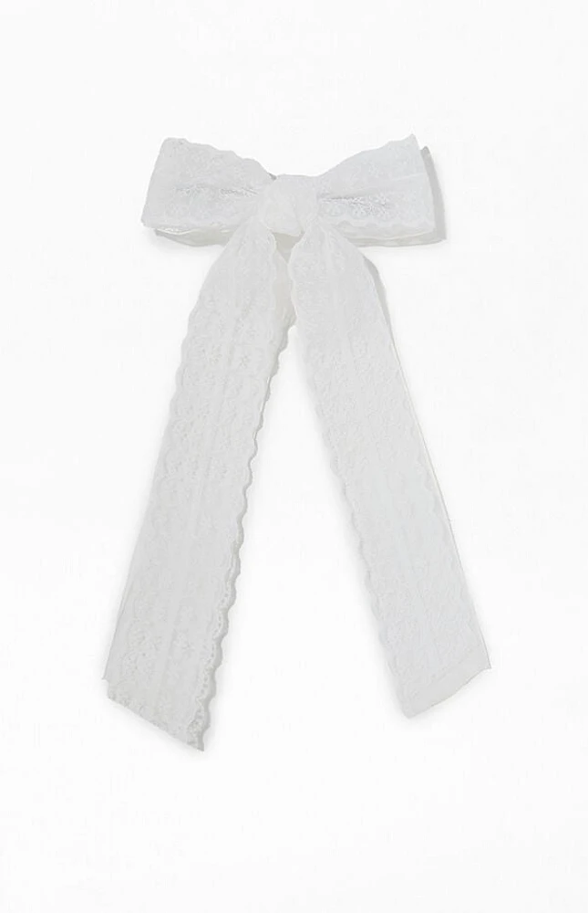 LA Hearts White Piper Lace Bow Hair Barrette