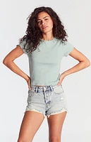 PacSun Acid Wash Ripped Button Fly High Waisted Denim Festival Shorts