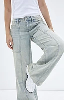 PacSun Casey Light Indigo Low Rise Baggy Cargo Jeans