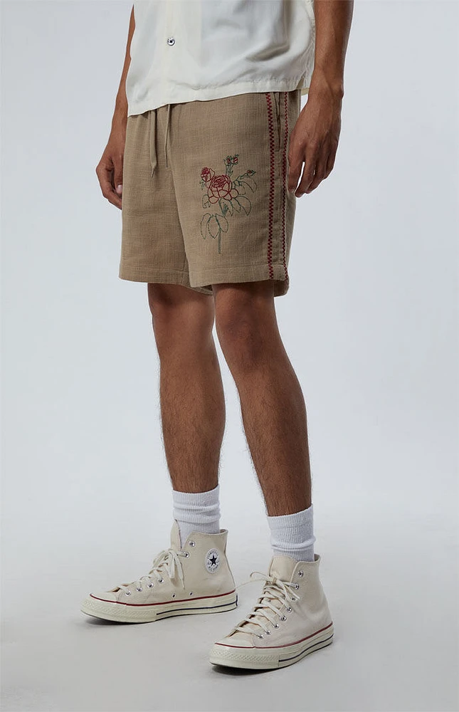 Embroidered Linen Volley Shorts